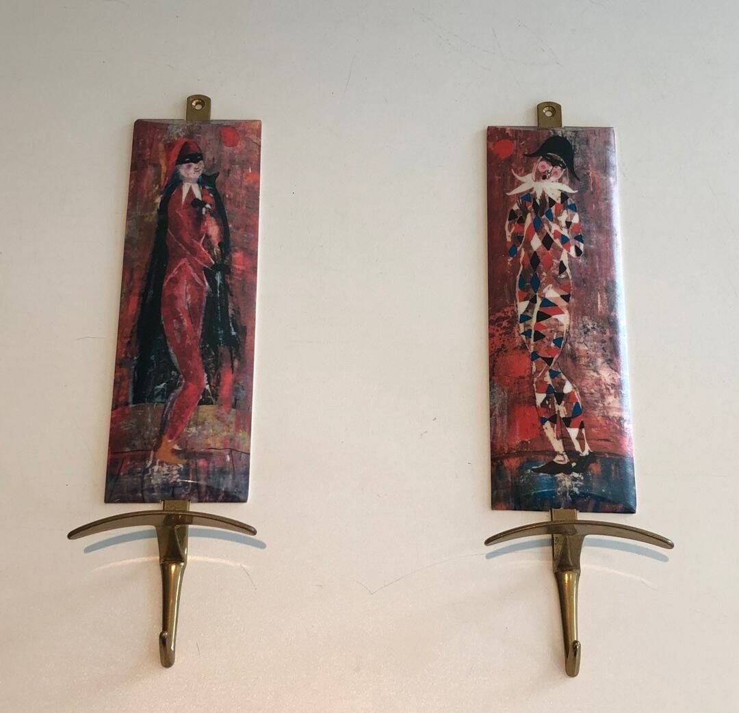 Pair of Coat Hooks Representing Characters from the Commedia dell'Arte in the