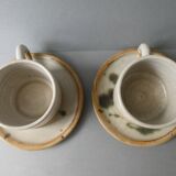 2 large cups and 1 sandstone dish, pottery la Colombe, 60s