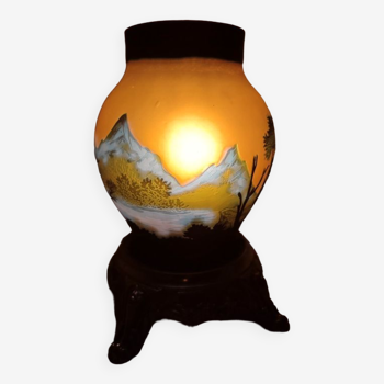 Very beautiful lamp signed TIP GALLE with landscape decoration degage acid in good condition