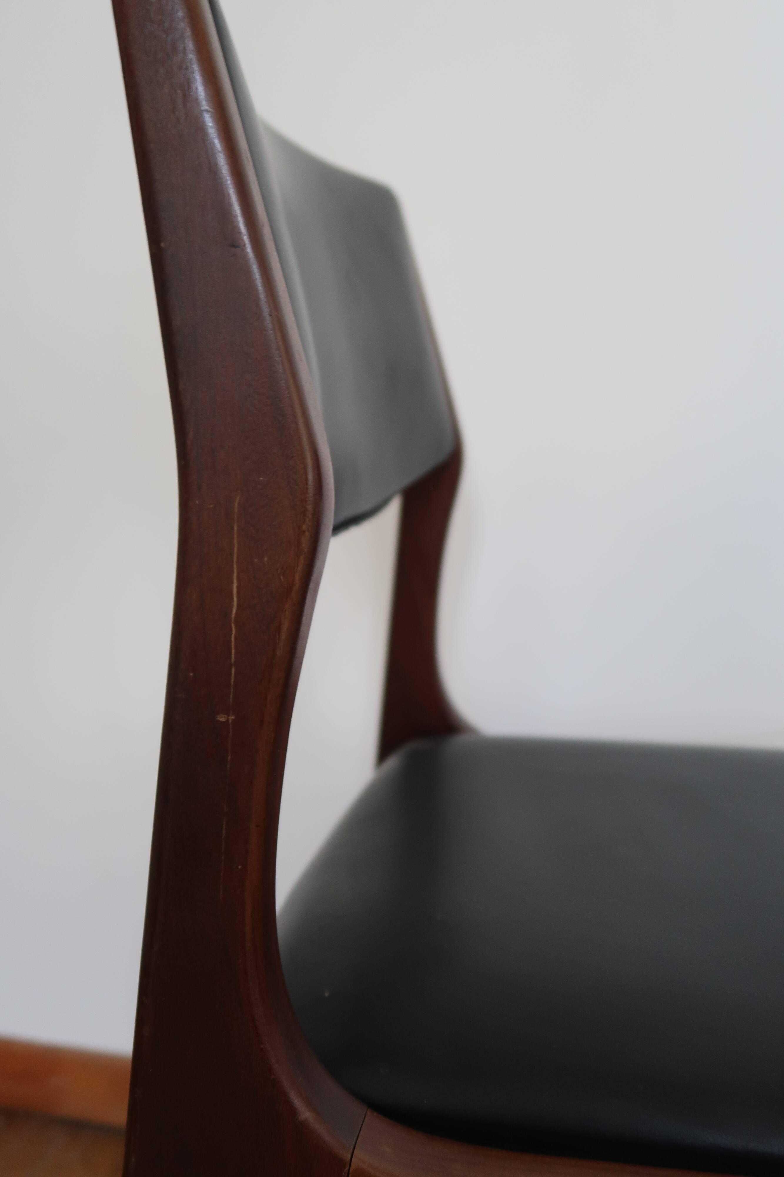 Series of 3 Scandinavian teak and skai chairs