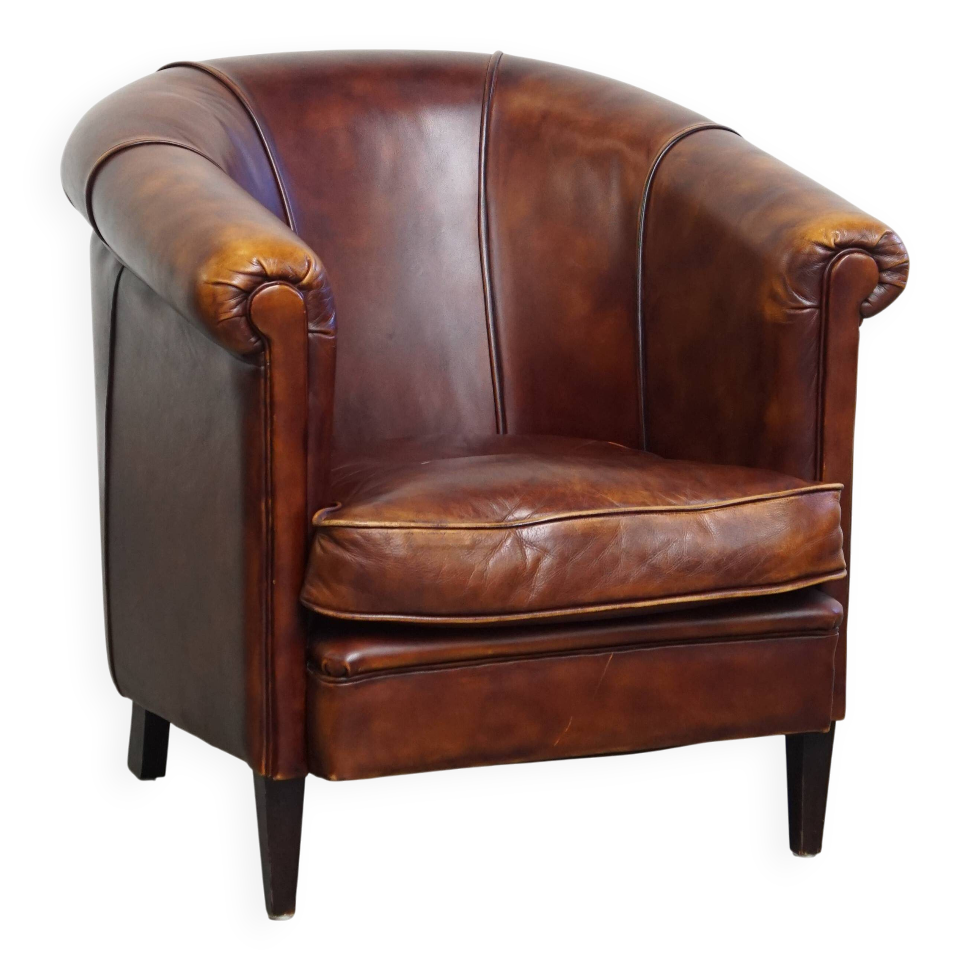 Cowhide Leather Club Chair in English Style