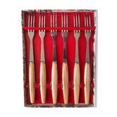 Lot de 6 fourchettes à trois pics en bakélite années 60