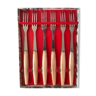 Set of 6 forks with three peaks in Bakelite 60s