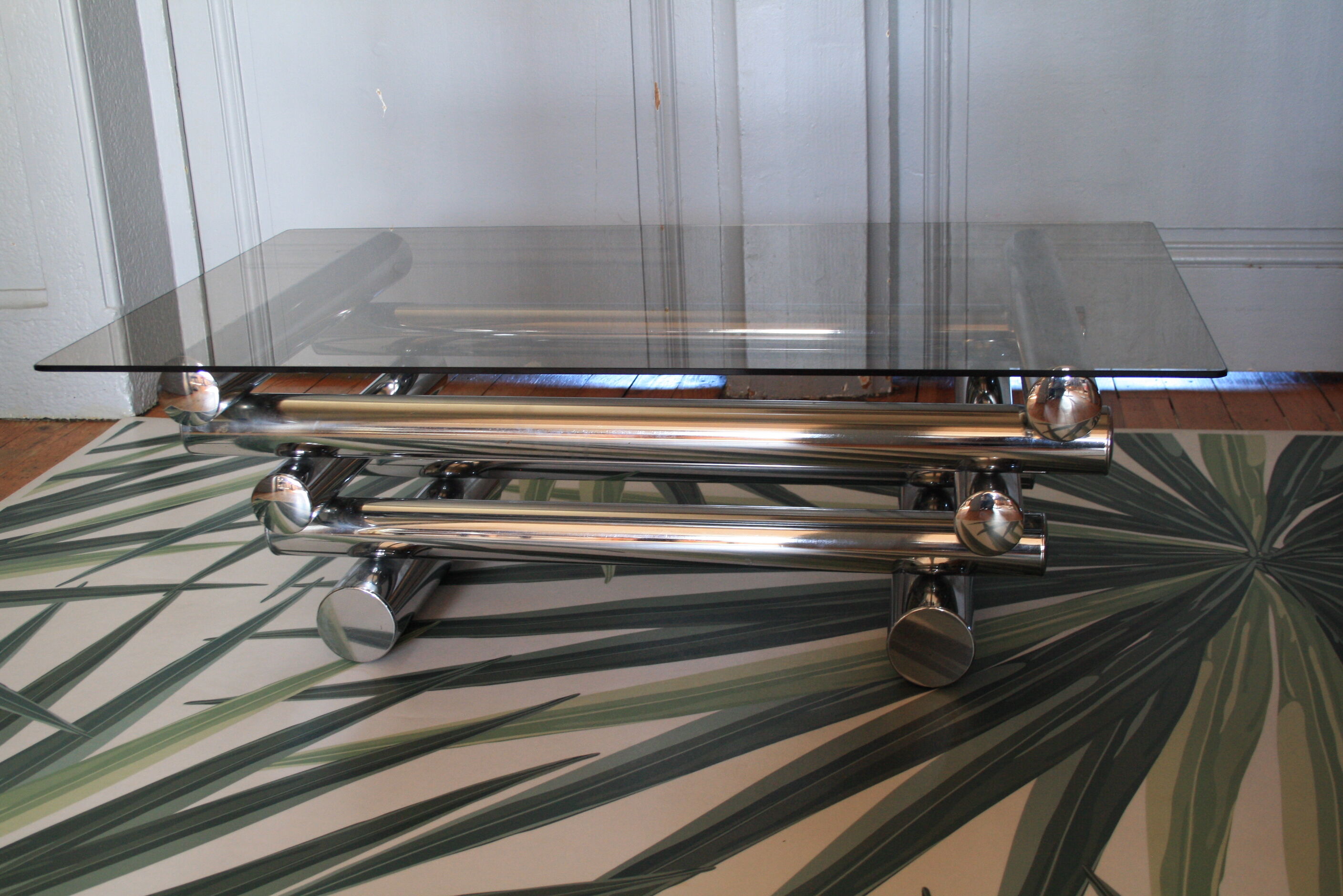 Chrome & smoked glass coffee table