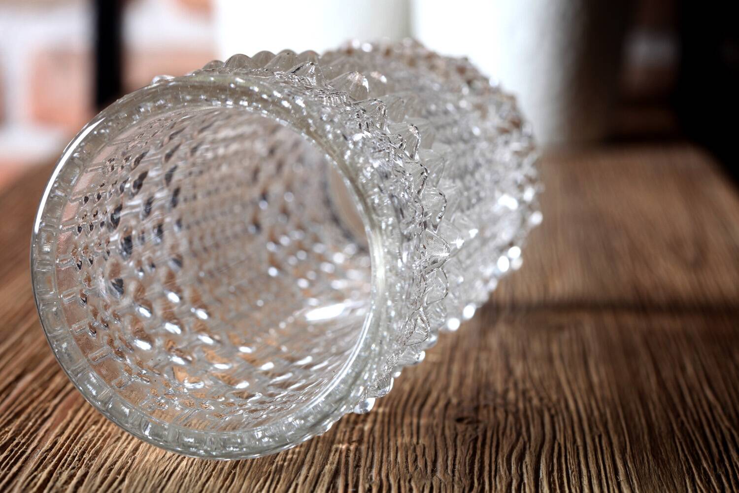 Vintage Clear Pressed Glass Vase: CandleWax Design, Czech Republic, 1972