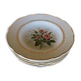 6 vintage plates with central pink