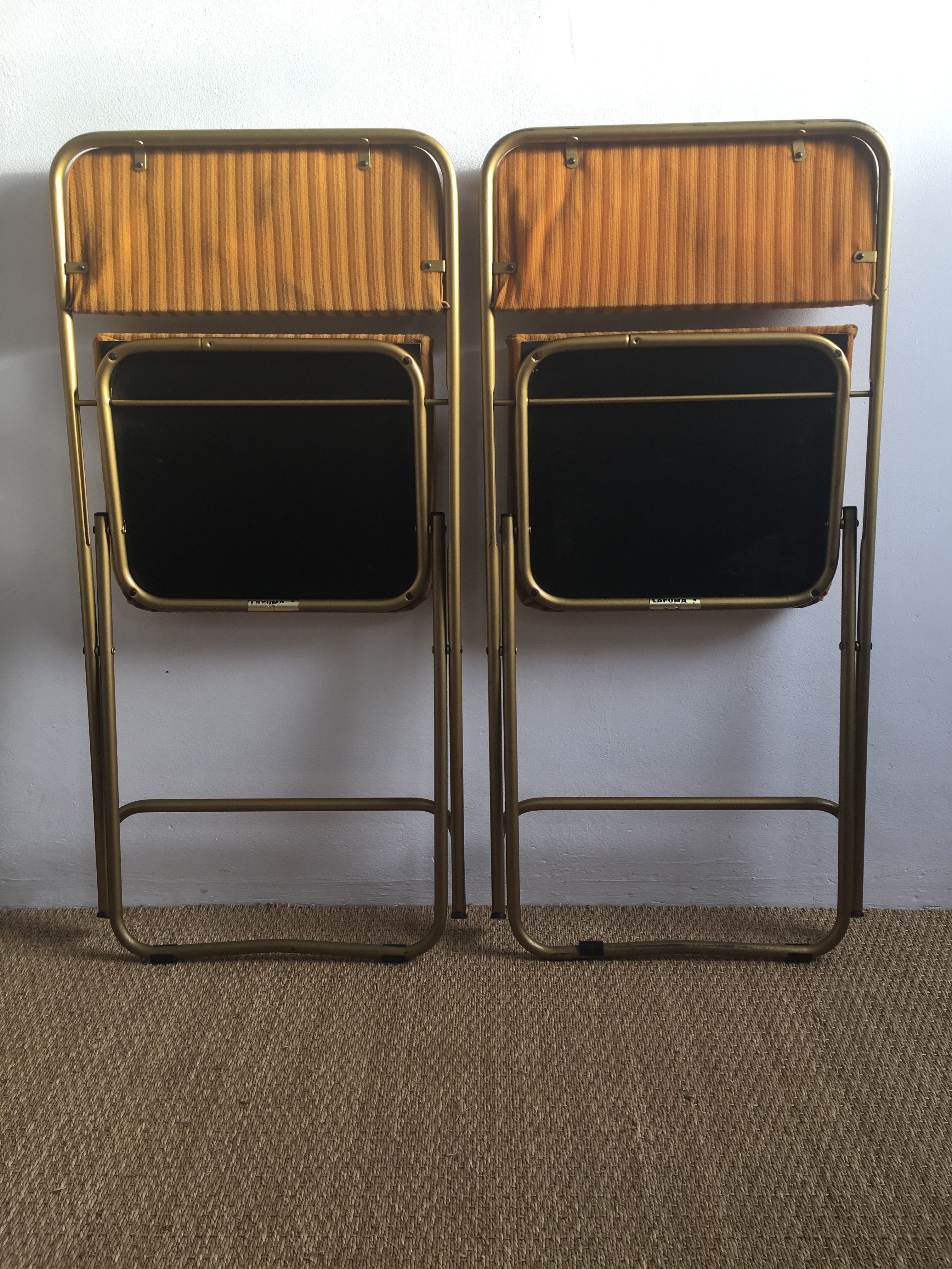 Paire de chaises Lafuma velours moutarde vintage 60/70’s