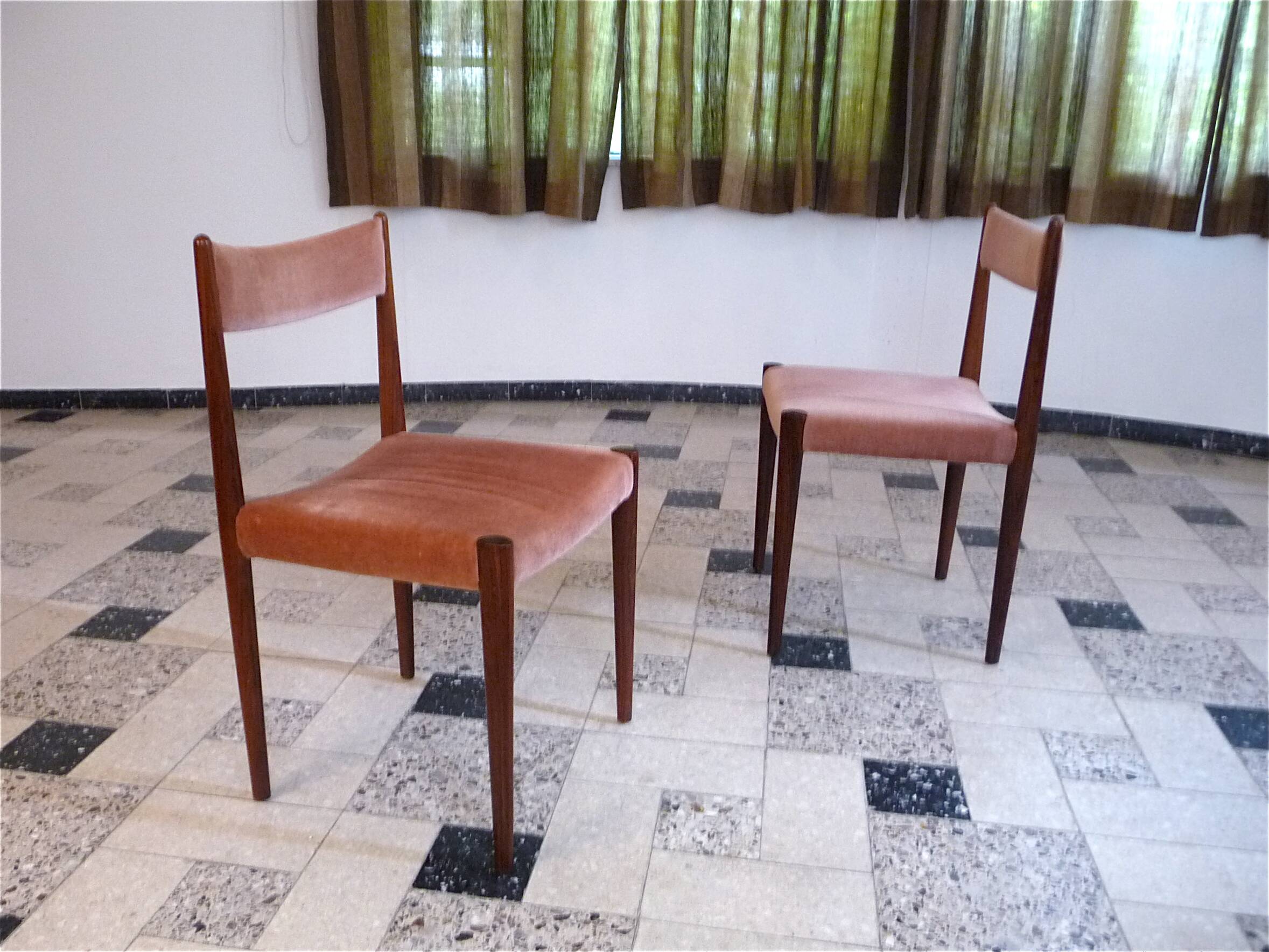Set of 4 Velvet Dining Chairs in Walnut from Lübke, Germany 1960s