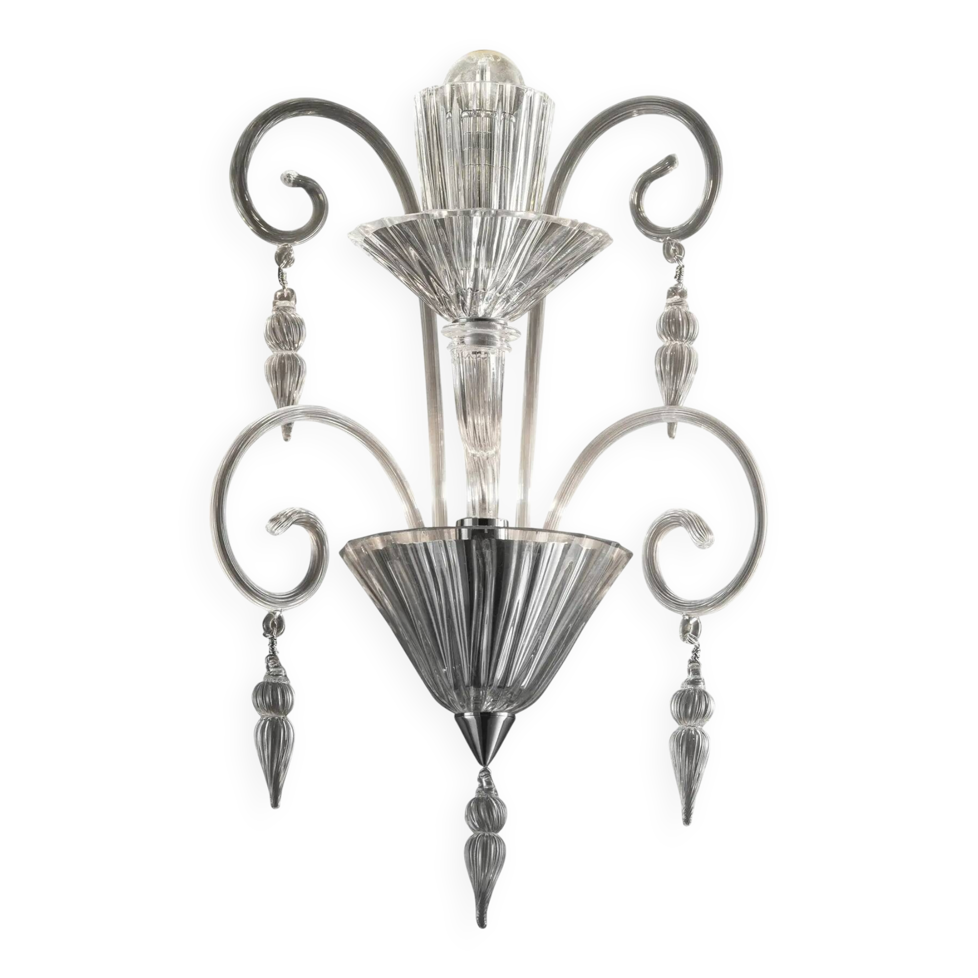 Scenographic Venetian "Rigadin"wall Sconce in Trasparent Murano Glass.