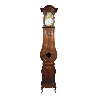 curved parquet clock from the Louis XV period, made of solid walnut