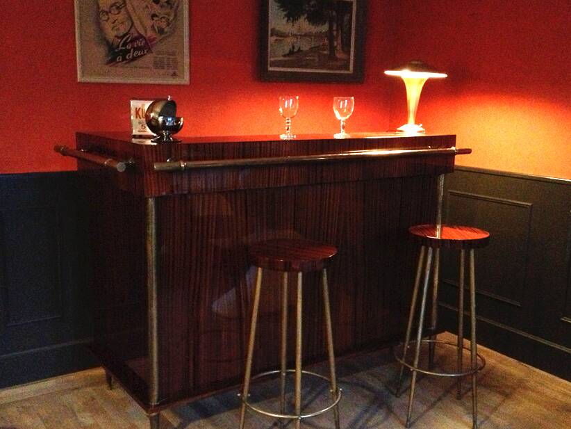 Bar from the 1960s in rosewood with 2 stools.