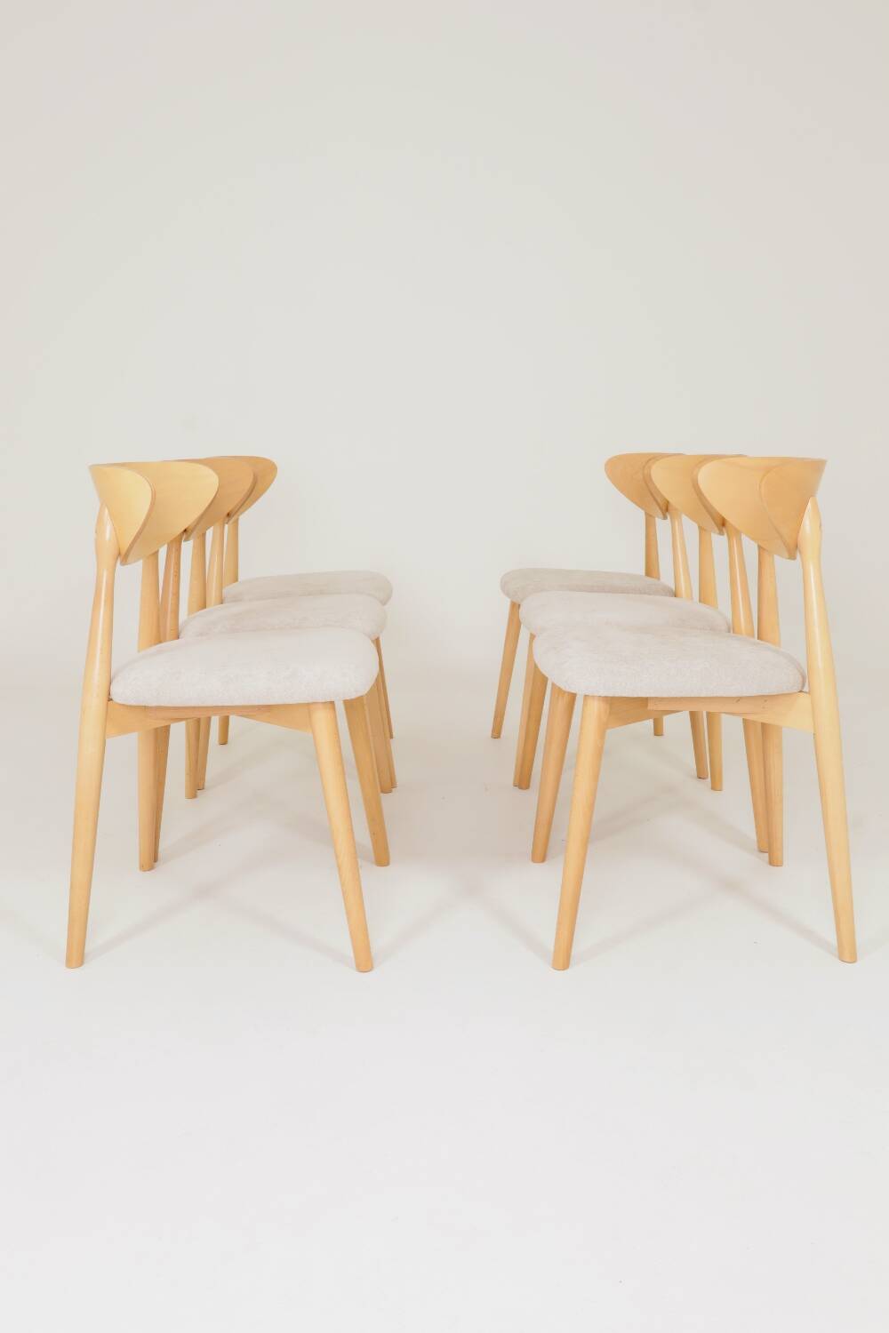 Ensemble de 6 chaises de salle à manger modernes, tissu écru et bois de hêtre naturel