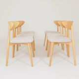 Ensemble de 6 chaises de salle à manger modernes, tissu écru et bois de hêtre naturel