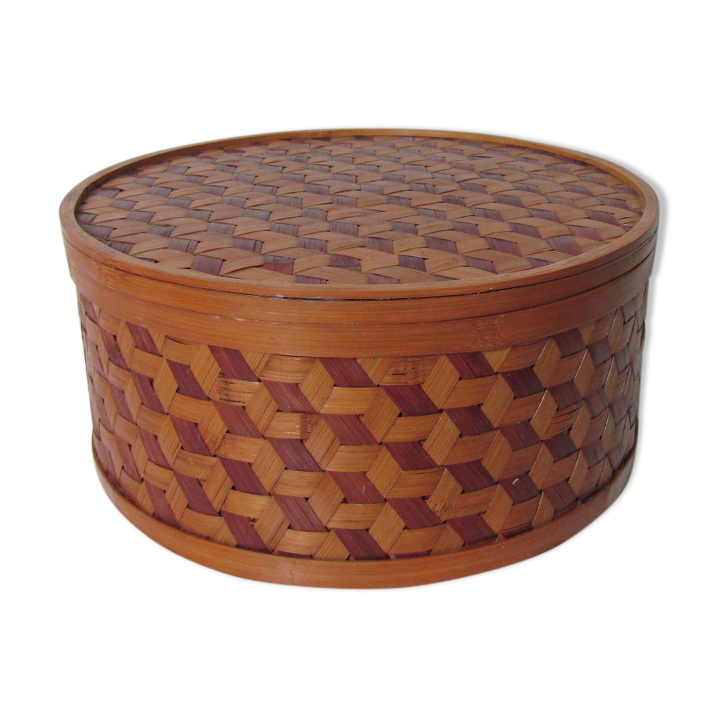 Vintage bamboo rattan round box