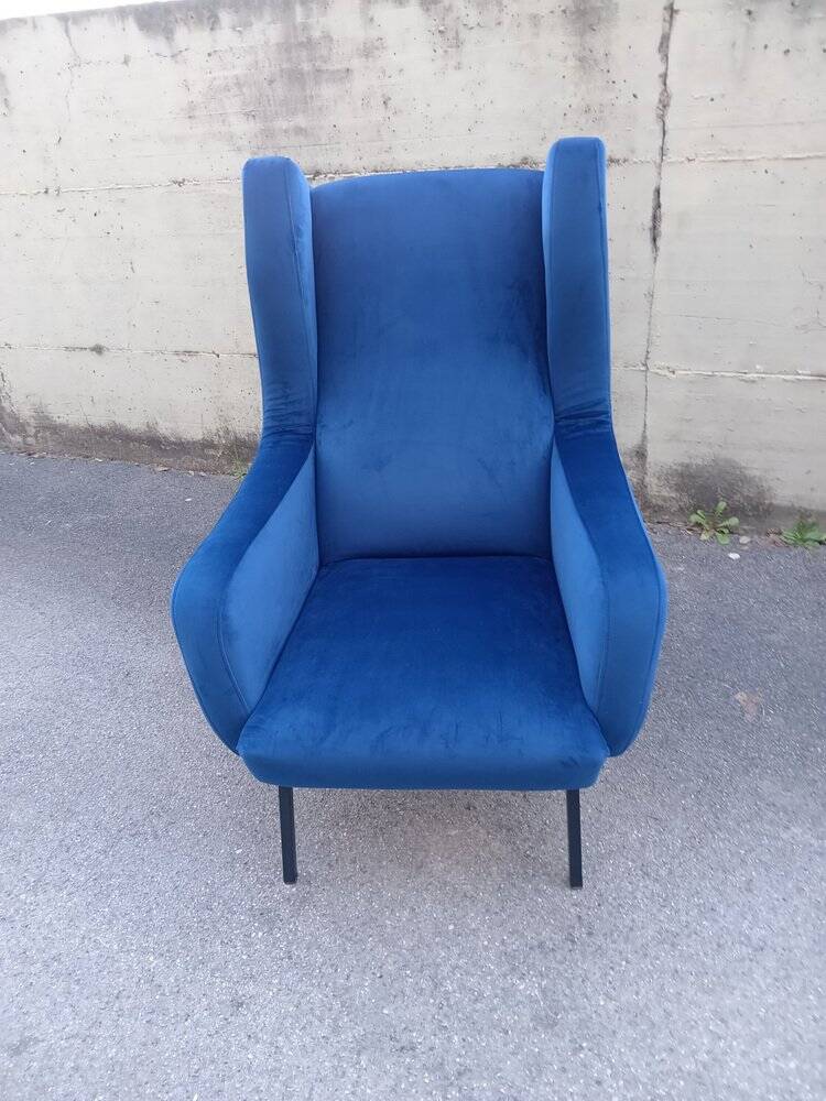 Chair with blue velvet backrest, 1960s