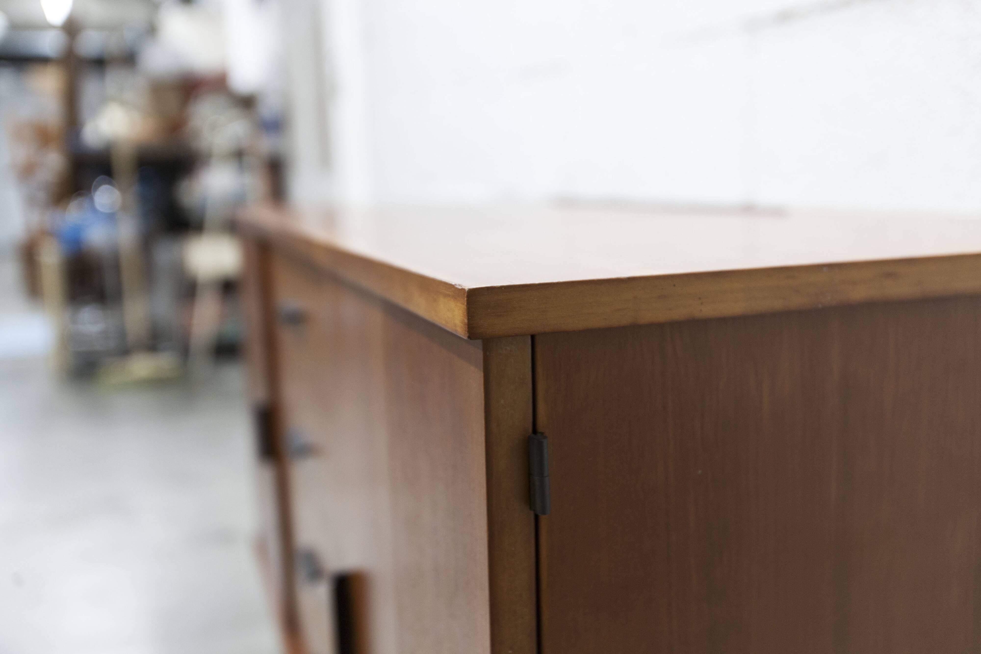 1960s teak sideboard with 4 drawers, 2 doors, and a mirror.