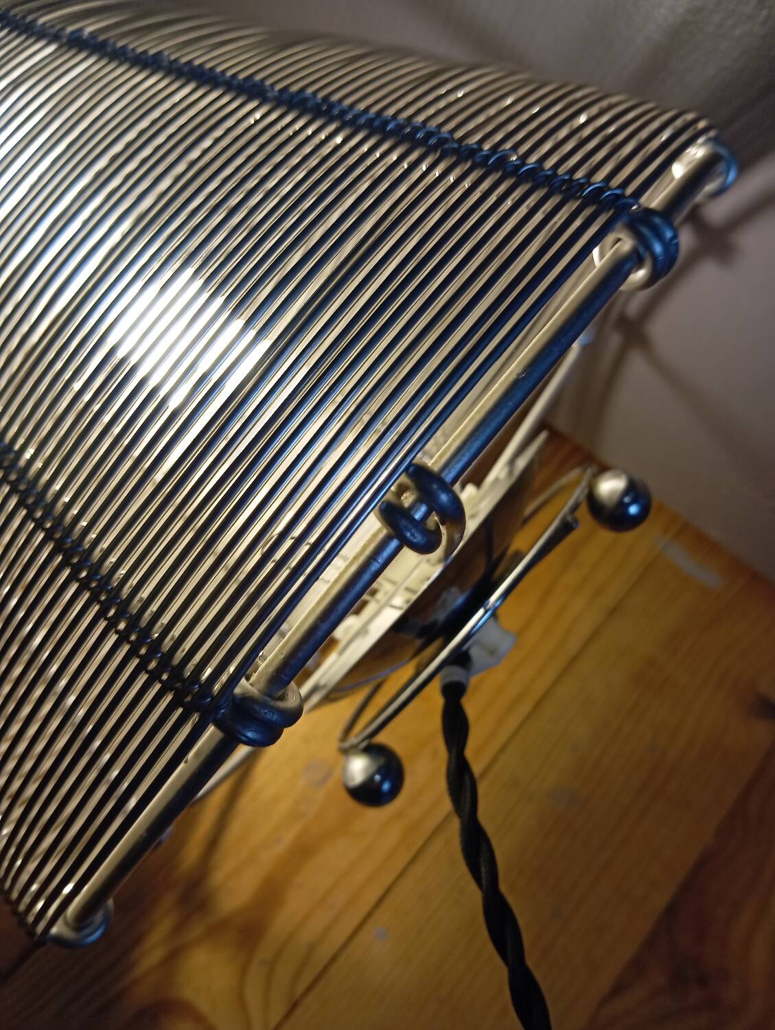 Conical stainless steel wire table lamp, vintage 80's