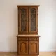 Buffet, vintage wooden sideboard with display cabinet and tiled top.