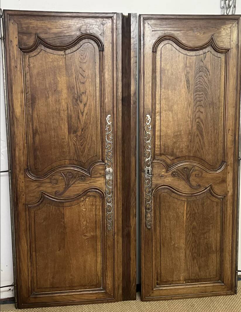 Pair of antique wardrobe doors and crosspiece