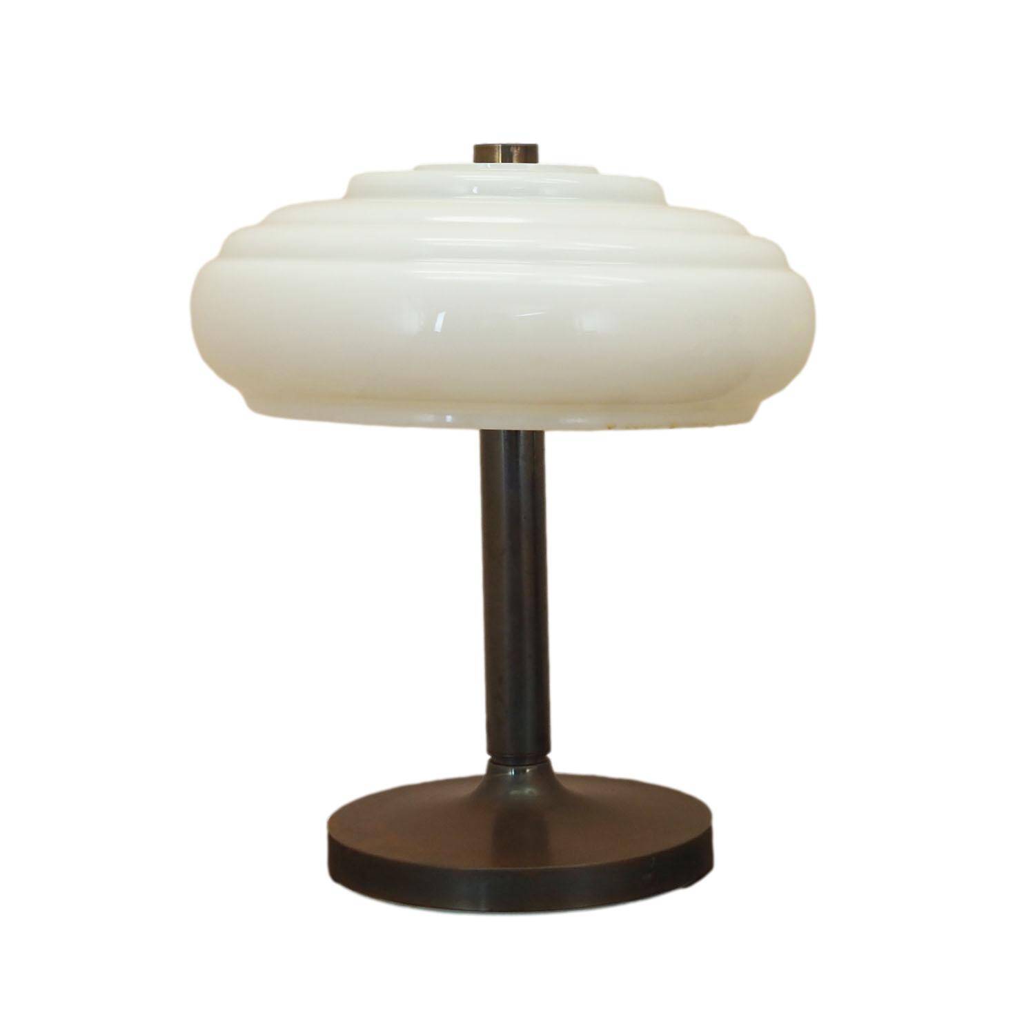 Danish desk lamp 1960s with decorative ribbed shade, brown metal
