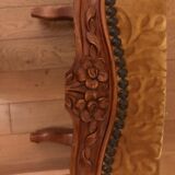 Pouf in gilded velvet and feet wood cherry style louis xv