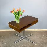 Swivel TV stand/side table, chrome frame with dark walnut, 1970s