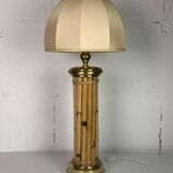 Midcentury bamboo and brass large mushroom table lamp by Leola, 1960s