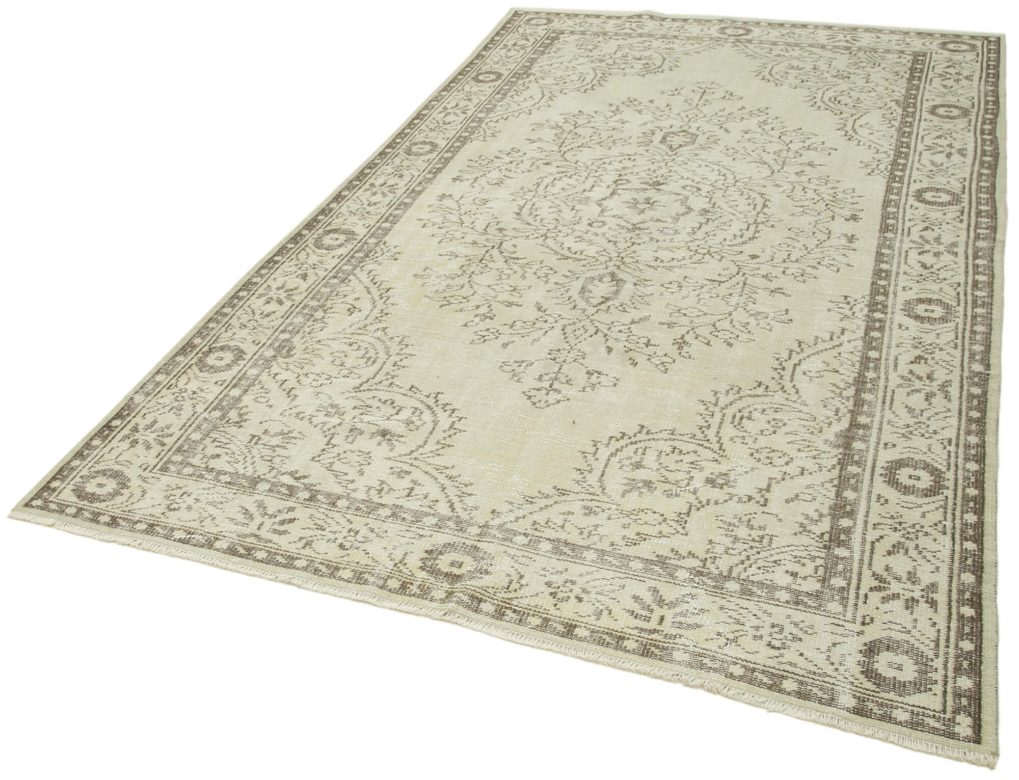 Hand-Knotted Distressed Turkish Beige Carpet 175 cm x 286 cm - 38932