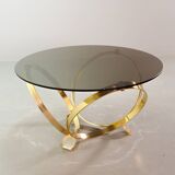 Knut Hesterberg Round Brass Coffee Table with Smoked Glass Top Germany, 70s