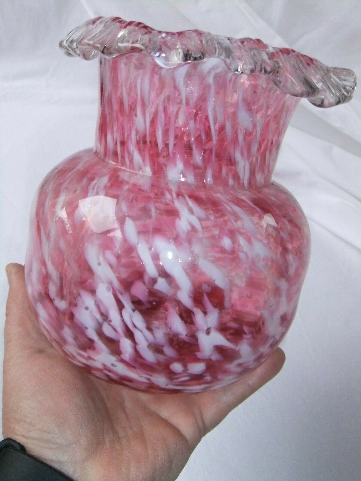 Vase ball old Clichy collection blown glass speckled white pink