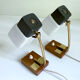 Pair of vintage Scandinavian lamps, teak and glass, 60s