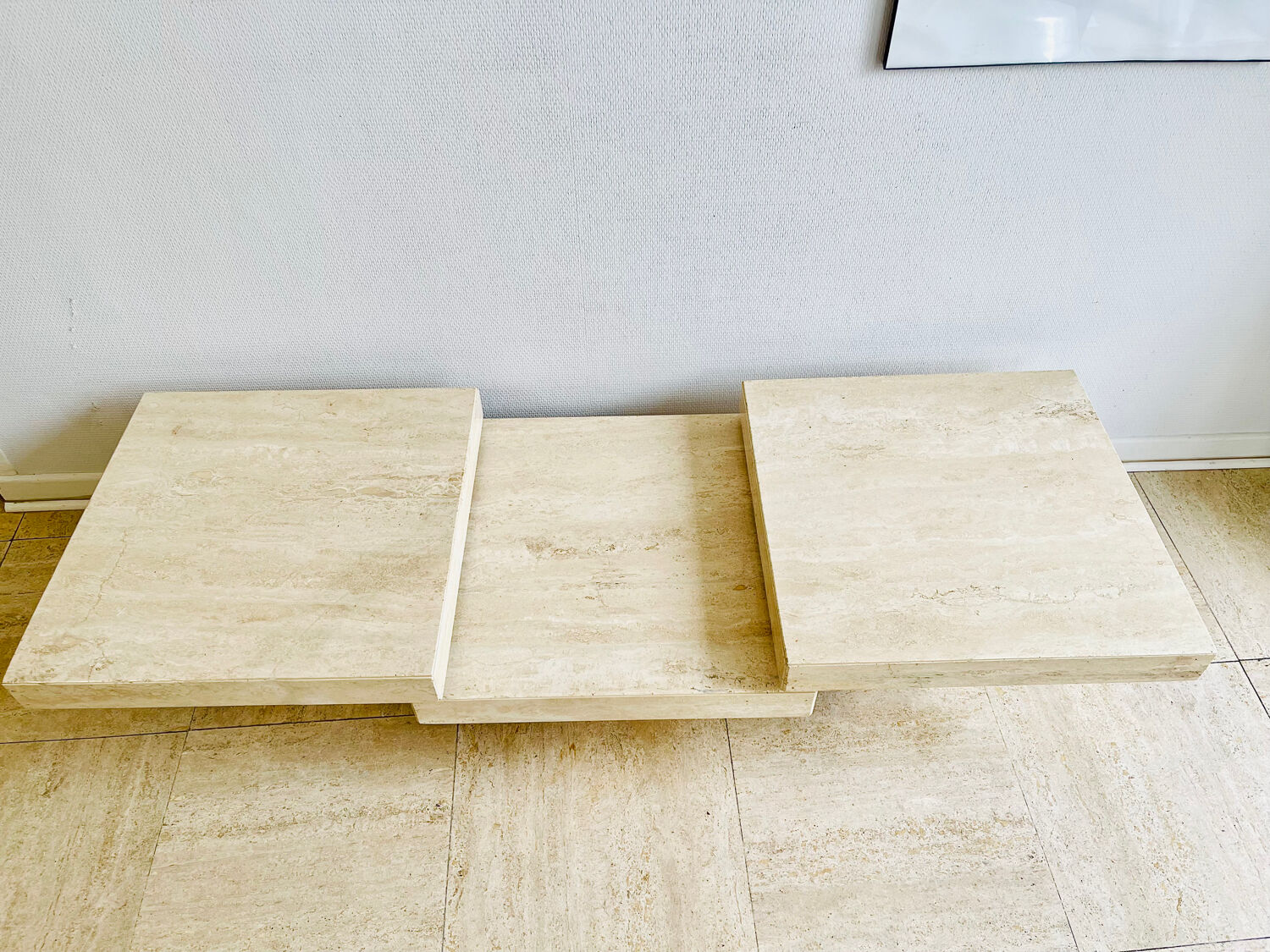 Table basse modulable en travertin – design sculptural années 70