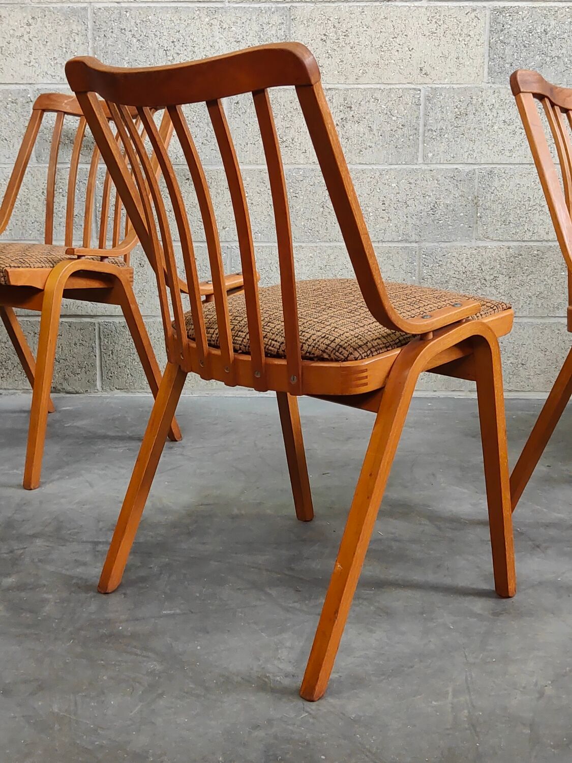 Set of 4 fabric chairs by Ton Bystrice 1960