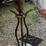 Vintage Lustre Brass and Frosted Glass with White and Gold Large Grains 8 Lights