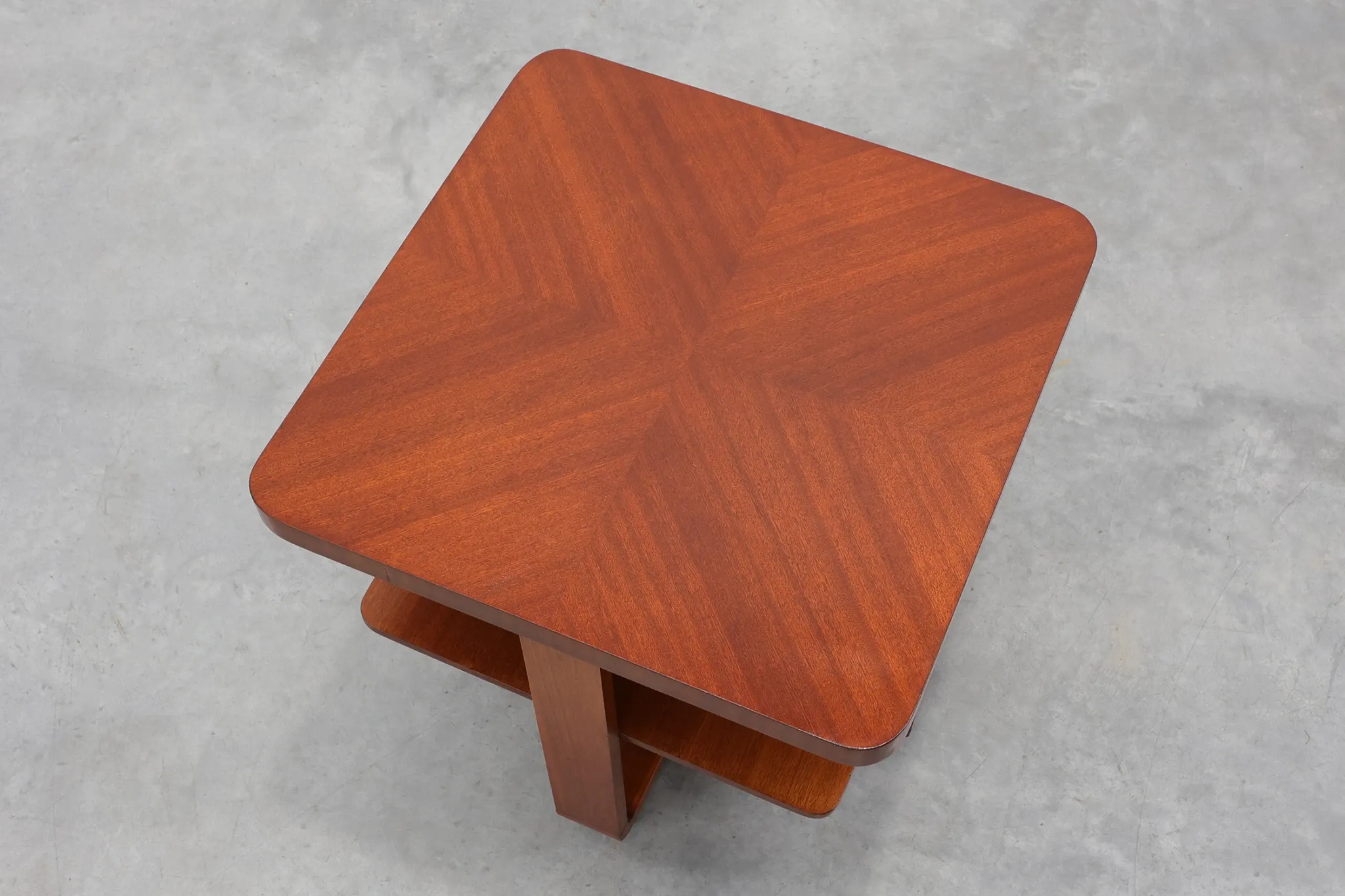 Art Deco Walnut Veneer Side Table with Shelf, Belgium, 1920s
