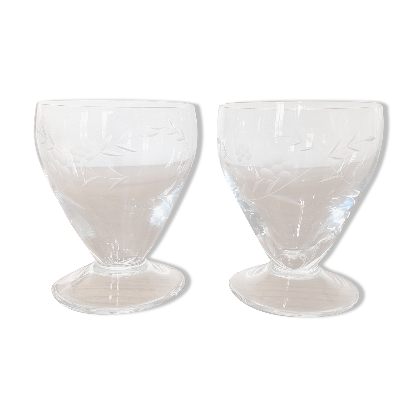 Duo of engraved glass water glasses