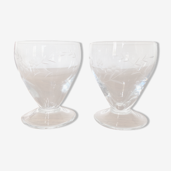 Duo of engraved glass water glasses