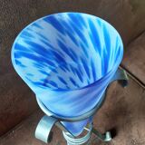 Marbled blue opaline vase on metal base