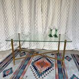 Vintage gold coffee table. Glass top.