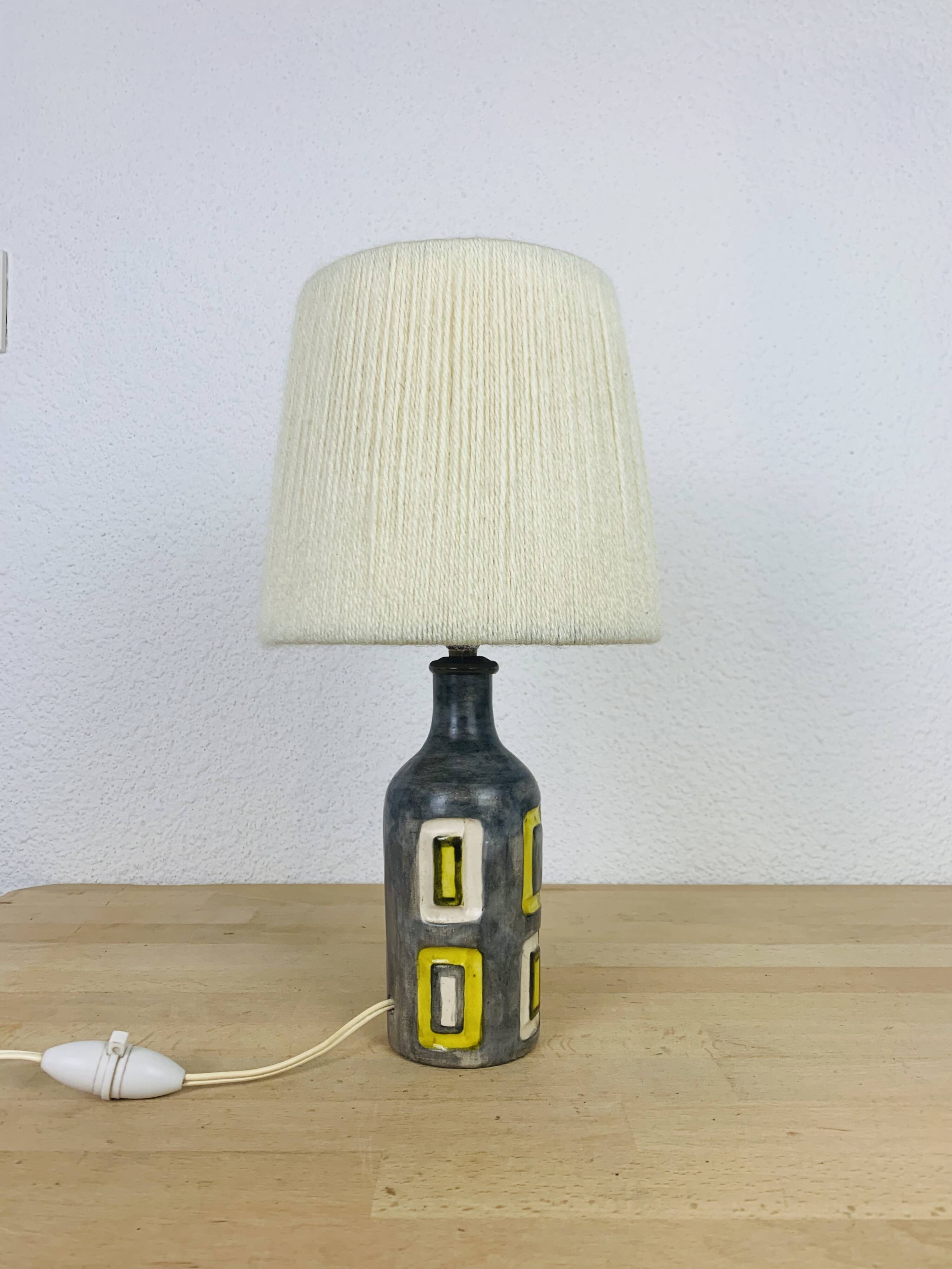50s ceramic lamp, wool lampshade