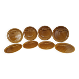 8 vintage Gien France asparagus plates in glazed brown slip