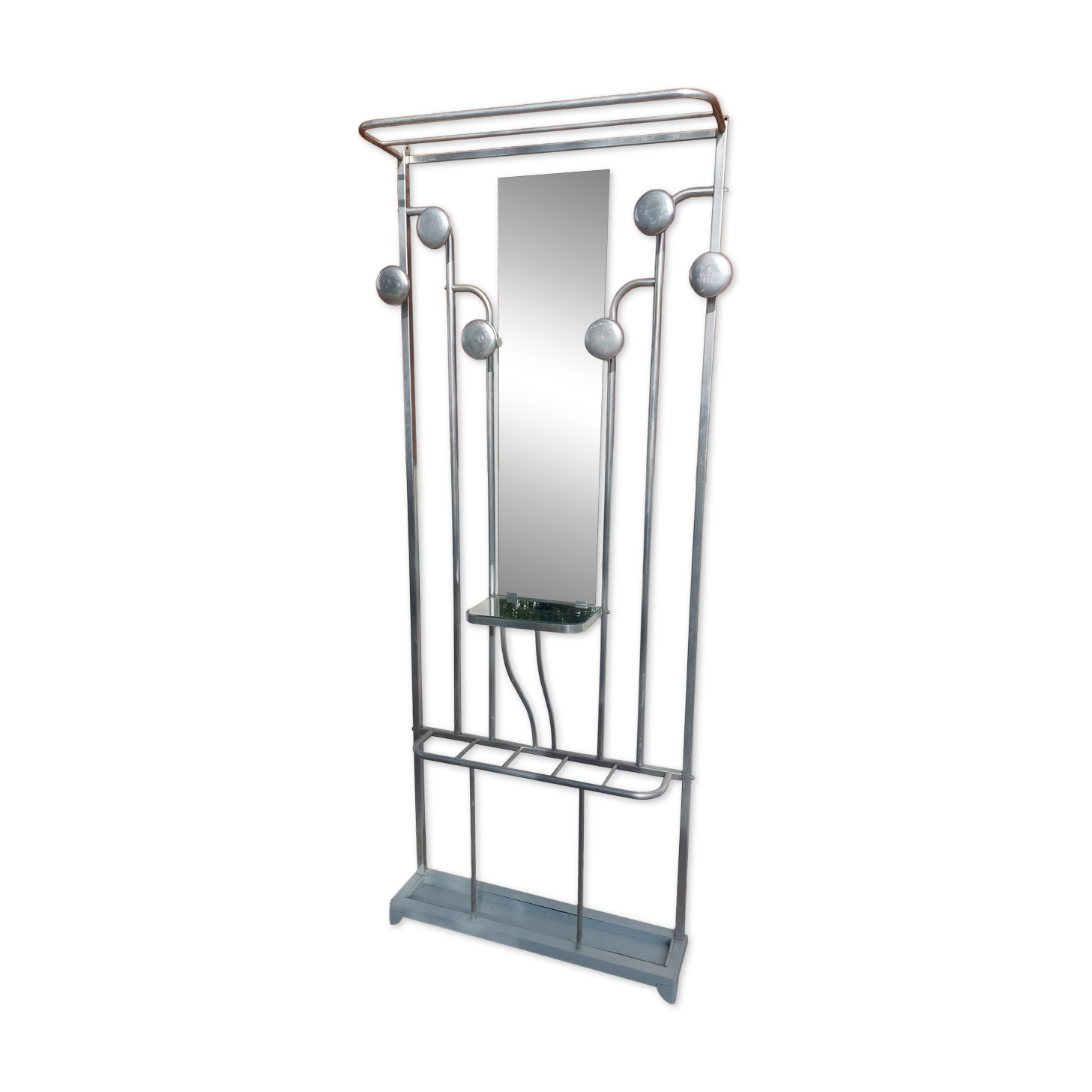 aluminium entrance coat rack, hooks, vintage, industrial