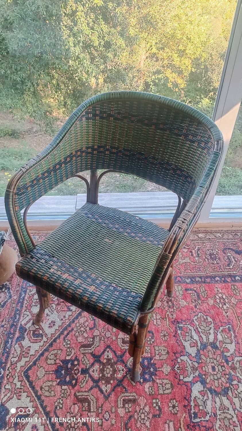 Vintage wicker and rattan bridge chair