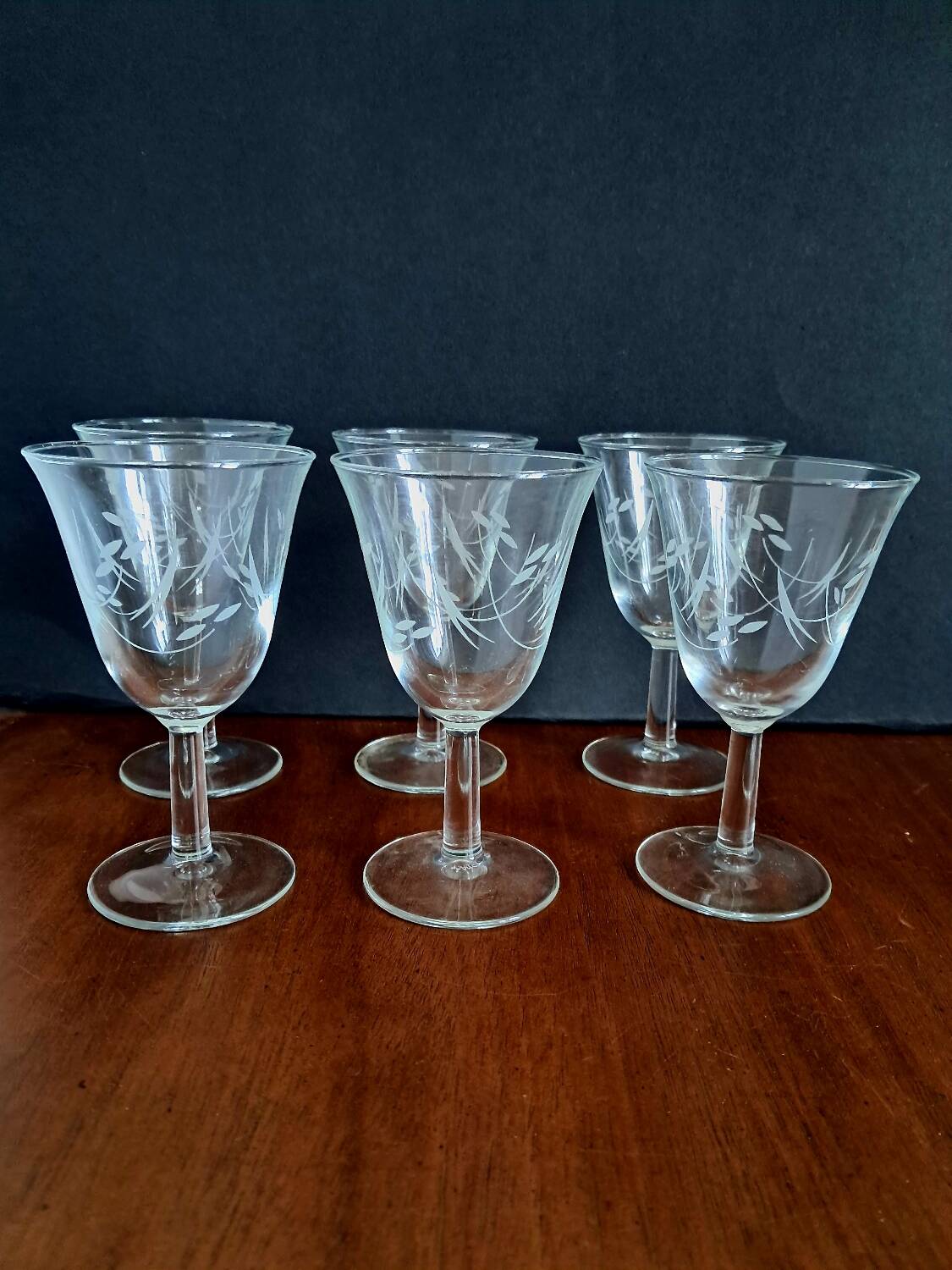 6 Luminarc foliage wine glasses from the 60s, new