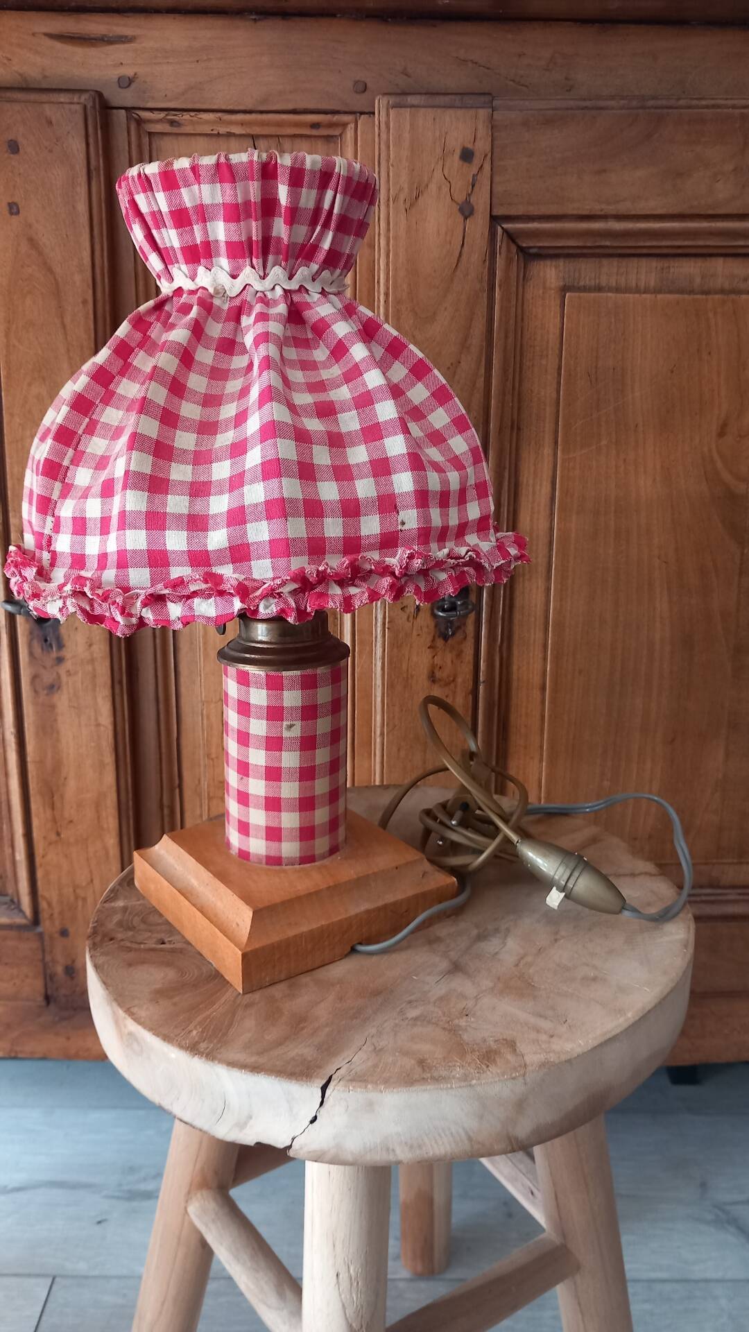 Lampe à poser rustique abat- jour vichy cottagecore
