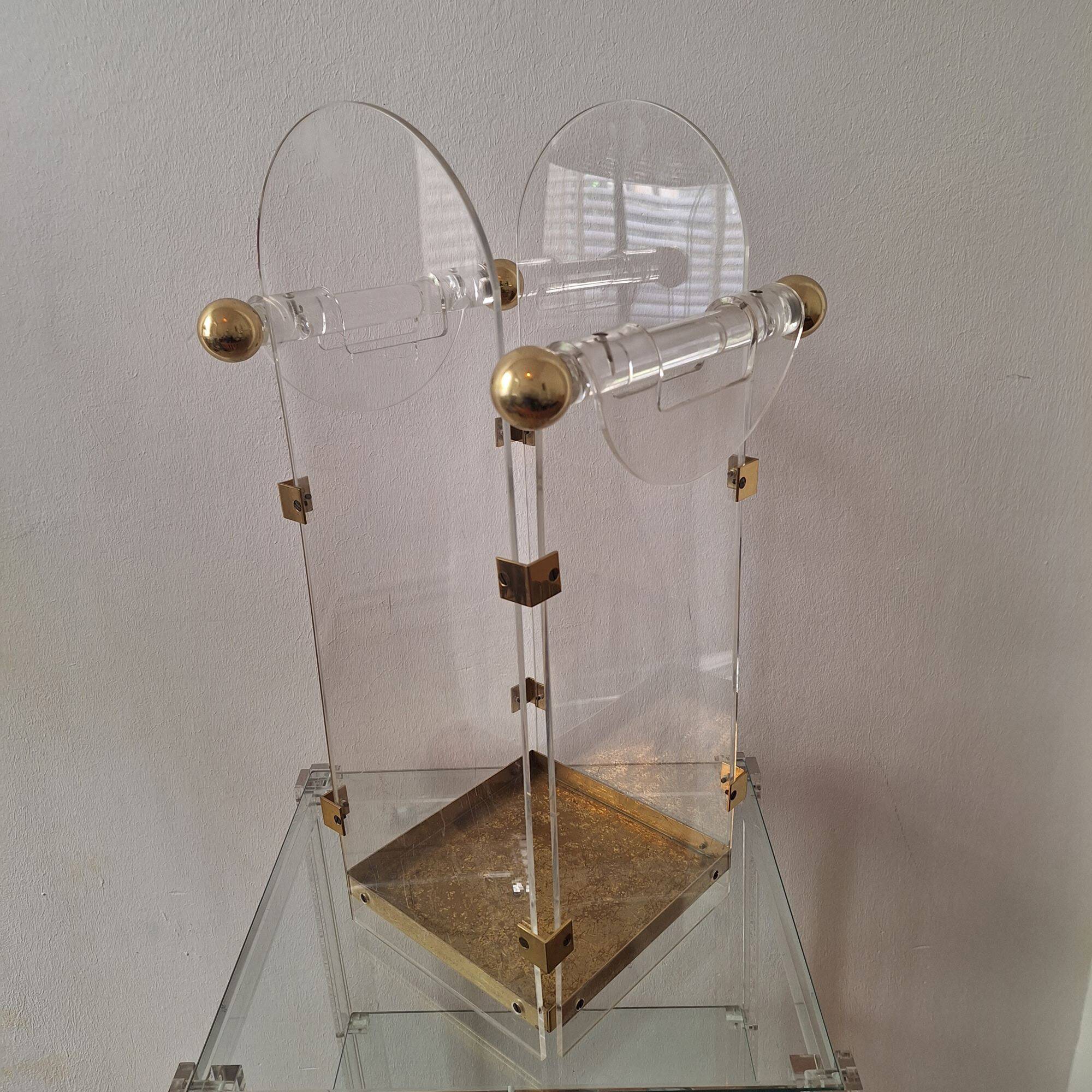 Fontana Arte inspired lucite / acrylic and brass umbrella stand, 1970s