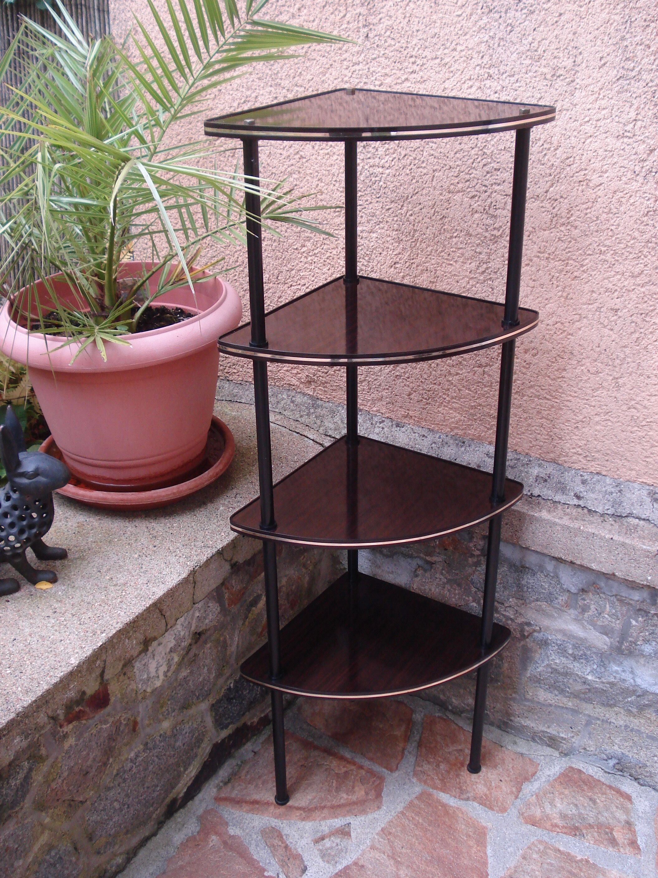 Etagere d’angle vintage 1960 formica 4 plateaux
