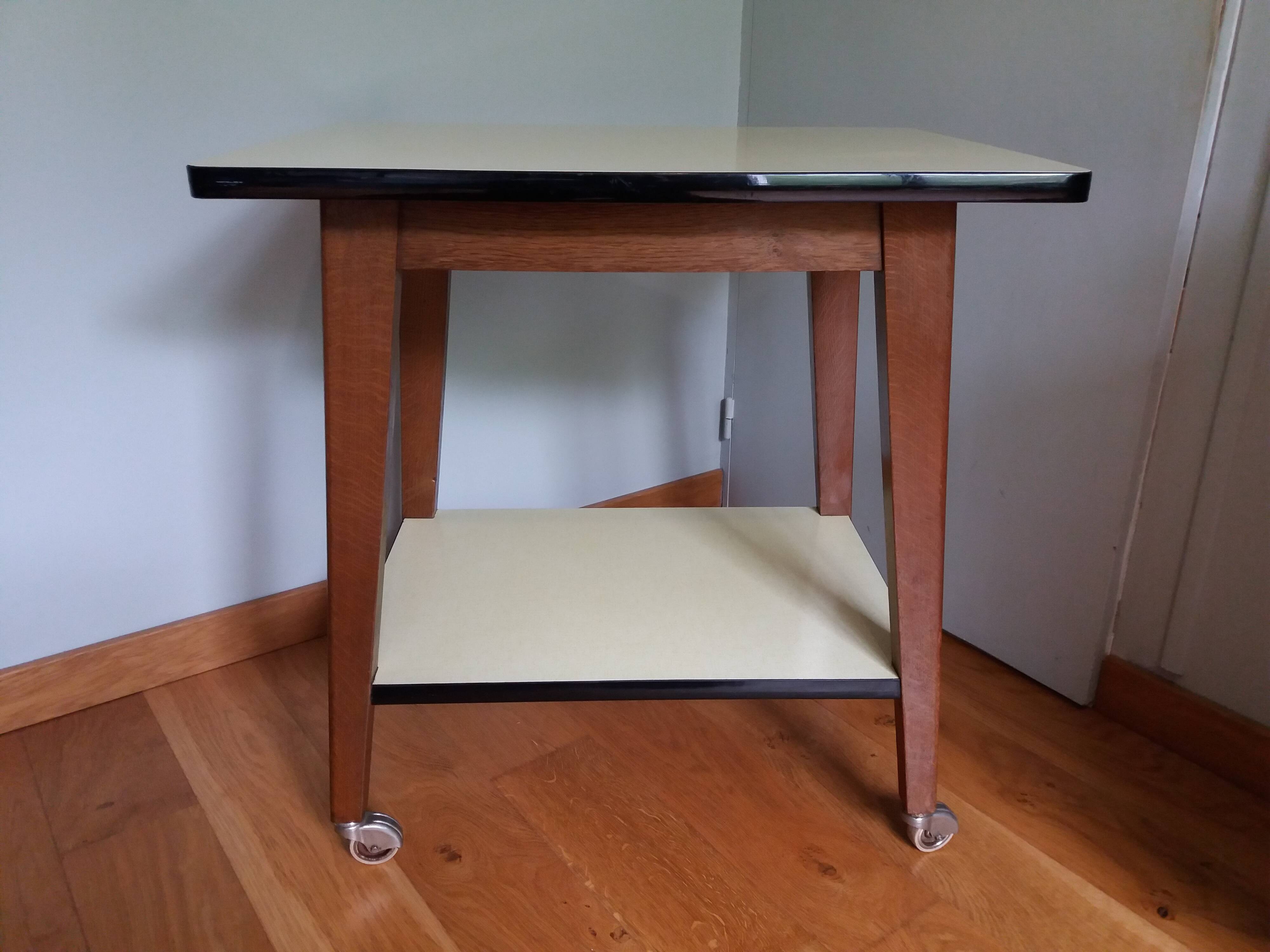 Formica and wood dessert table on wheels