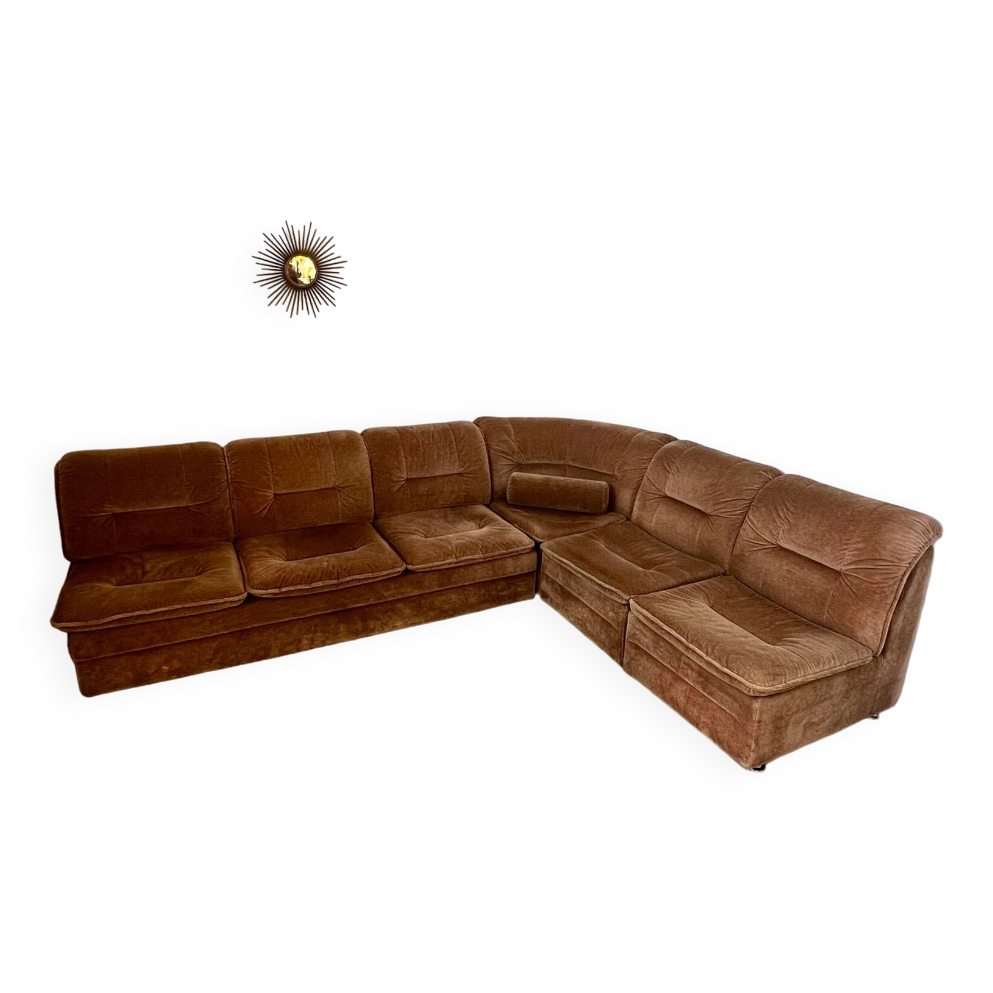 Old vintage modular corner sofa in designer velvet from the 70s/80s 4 elements