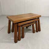 Brutalist rustic blond oak nesting tables